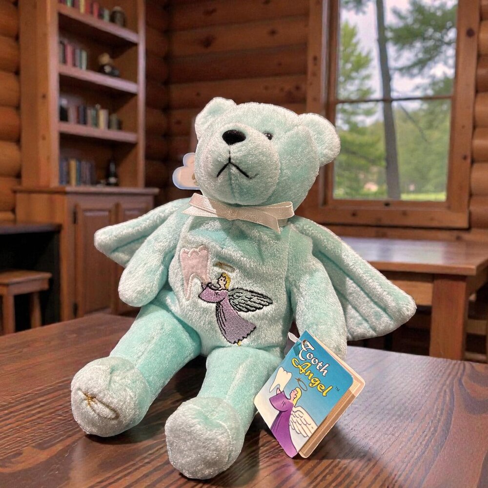 Vintage Holy Bears Tooth Angel Plush Bear, Mint Green Tooth Fairy Stuffed Animal